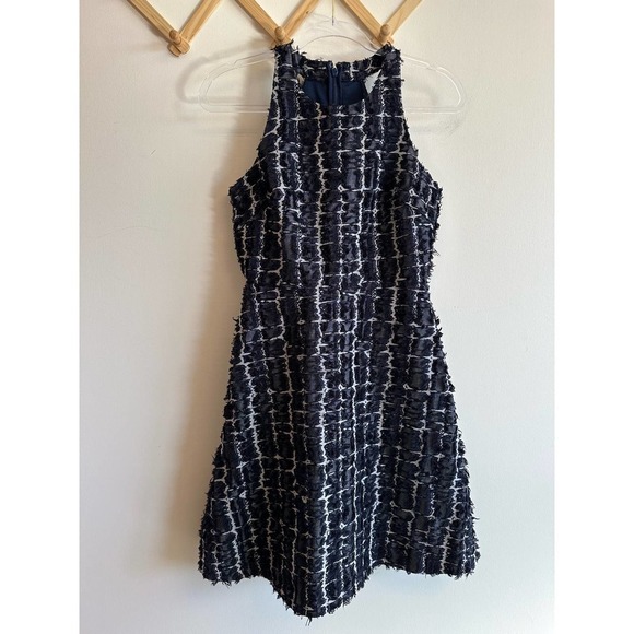Banana Republic Heritage Collection Dress Blue White Fringe Cotton Size 0 - Picture 3 of 11
